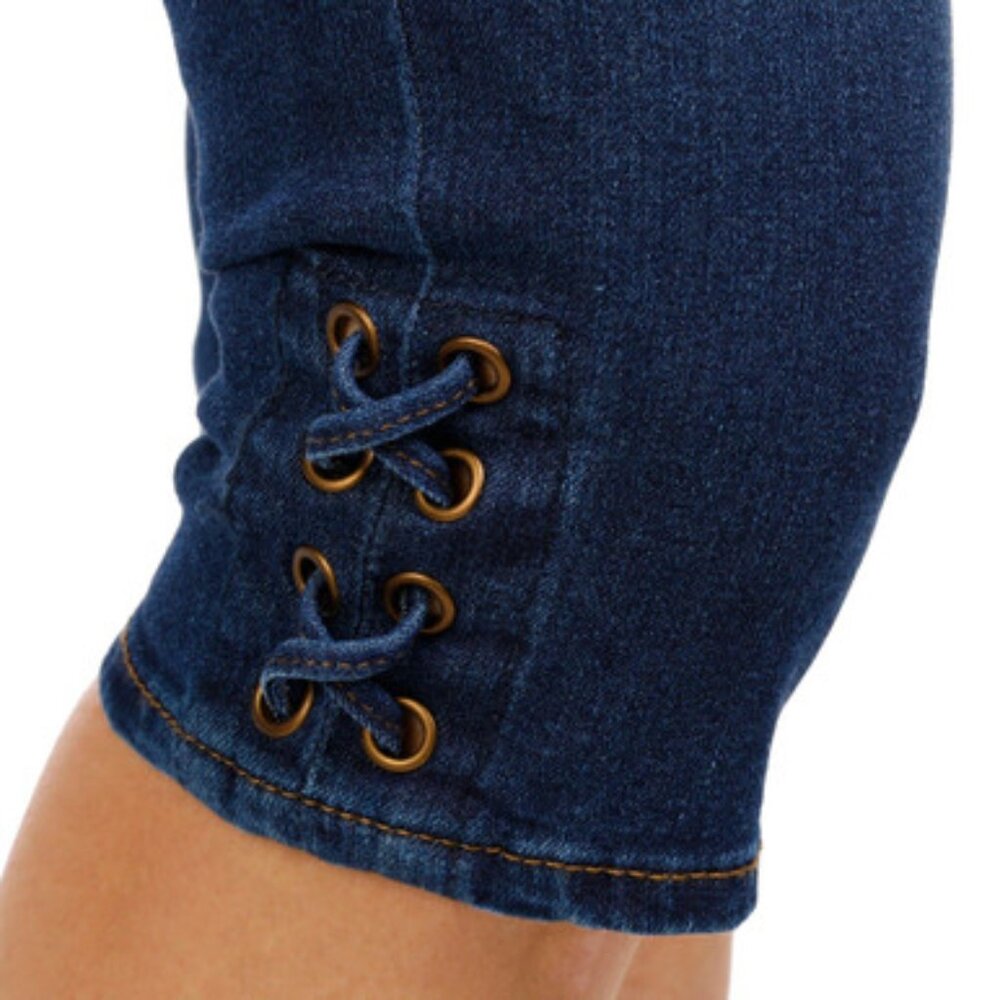 d. jeans NEW Black Lace-Up Hem Capri Pants Denim Bottoms NWT Women's 18 - Picture 2 of 15